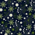 Floral vintage textile seamless pattern in Scandinavian style. Stylized flowers on a black background for fabric and home test