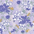 Floral vintage texture for fabric. Ornament of flowers and leaves on a purple background. Vintage texture for decoration of fabric Royalty Free Stock Photo