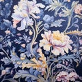 Floral Wall Painting And Wallpaper: Beautiful Blue And Yellow Flowers In Baroque Style