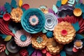 Floral wallpaper with colorful paper flowers