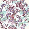 Floral wallpaper pattern with blue flowers Royalty Free Stock Photo