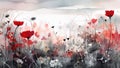 Floral Watercolor Background. Springtime Poppy Flowers Artistic Beautiful Banner. Tender Florals Watercolor Wallpaper