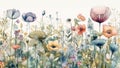 Floral Watercolor Background. Springtime Poppy Flowers Artistic Beautiful Banner. Tender Florals Watercolor Wallpaper