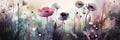 Floral Watercolor Background. Springtime Poppy Flowers Artistic Beautiful Banner. Tender Florals Watercolor Wallpaper