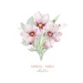 Floral watercolor blosson cherry flower bouquet. Spring flowers