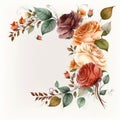 Floral watercolor border background with Roses on pure background. Illustration AI Generative