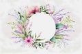 Floral watercolor circle background. Pink flowers. Generative ai design Royalty Free Stock Photo