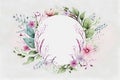 Floral watercolor circle background. Pink and violet flowers. Generative ai design Royalty Free Stock Photo