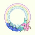 Floral watercolor drawing Rainbow Wreath Isolated on white background