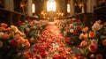 Floral wedding aisle decoration in a historic church Royalty Free Stock Photo