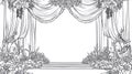 Elegant Wedding Arch Stage Design with Drapes and Flowers - Line Art Royalty Free Stock Photo