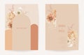 Floral wedding boho invitation card, dry flowers template design with dahlia, anemone, frame set Royalty Free Stock Photo