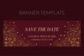 Floral wedding horizontal banner template in elegant golden style, Save the date, invitation card design with gold Royalty Free Stock Photo