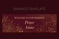 Floral wedding horizontal banner template in elegant golden style, Welcome to our wedding, invitation card design with Royalty Free Stock Photo