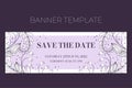 Floral wedding horizontal banner template in hand drawn doodle style, Save tha date invitation card design with line Royalty Free Stock Photo