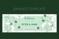Floral wedding horizontal banner template in hand drawn doodle style, Welcome to our wedding invitation card design with Royalty Free Stock Photo