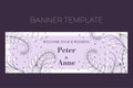 Floral wedding horizontal banner template in hand drawn doodle style, Welcome to our wedding invitation card design with Royalty Free Stock Photo