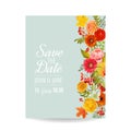 Floral Wedding Invitation Card with Autumn Flowers, Leaves and Rowanberry. Baby Shower Decoration