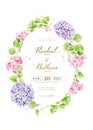 Floral wedding invitation card, Hydrangea, pink flower and greenery. watercolor style. vector.