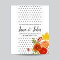 Floral Wedding Invitation Card Template with Autumn Flowers, Leaves and Rowanberry. Baby Shower Decoration Royalty Free Stock Photo