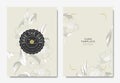 Floral wedding invitation card template design, hand drawn camellia flowers on light brown, vintage style
