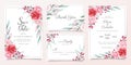 Floral wedding invitation card template set with watercolor flowers border decoration. Elegant botanic illustration for greeting,