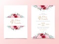 Floral wedding invitation card template set with watercolor flowers border decoration. Garden floral frame save the date,