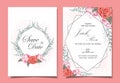 Floral Wedding Invitation Cards Set with Roses, Wild Leaves, Geometric Frame, and Sparkle Effect Royalty Free Stock Photo