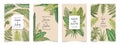 Floral wedding invitation. Greeting cards mockup with rural herbal decorative elements, leaves borders and geometric