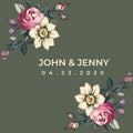 Floral wedding invitation with roses and date