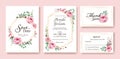 Floral wedding Invitation, save the date, thank you, rsvp card Design template. Vector. Queen of Sweden rose, silver dollar, leave Royalty Free Stock Photo