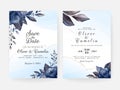 Floral wedding invitation template set with blue and brown roses flowers and leaves decoration. Botanic card design concept Royalty Free Stock Photo