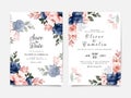 Floral wedding invitation template set with blue and brown roses flowers and leaves decoration. Botanic card design concept Royalty Free Stock Photo