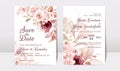 Floral wedding invitation template set with brown and peach roses flowers and leaves decoration. Botanic card design concept Royalty Free Stock Photo