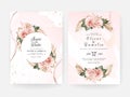 Floral wedding invitation template set with brown and peach roses flowers and leaves decoration. Botanic card design concept