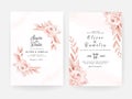 Floral wedding invitation template set with brown and peach roses flowers and leaves decoration. Botanic card design concept Royalty Free Stock Photo