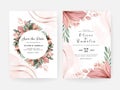 Floral wedding invitation template set with brown and peach roses flowers and leaves decoration. Botanic card design concept Royalty Free Stock Photo