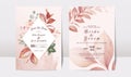 Floral wedding invitation template set with gold burgundy and brown roses flowers and leaves decoration. Botanic card design Royalty Free Stock Photo