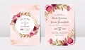 Floral wedding invitation template set with gold burgundy and brown roses flowers and leaves decoration. Botanic card design Royalty Free Stock Photo