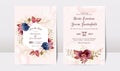 Floral wedding invitation template set with gold burgundy and brown roses flowers and leaves decoration. Botanic card design Royalty Free Stock Photo