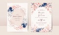 Floral wedding invitation template set with navy and peach watercolor roses and leaves decoration. Botanic card design concept Royalty Free Stock Photo