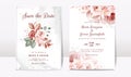 Floral wedding invitation template set with peach and brown roses flowers and leaves decoration. Botanic card design concept Royalty Free Stock Photo