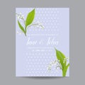 Floral Wedding Invitation Template with Spring Lily of the Valley Flowers. Save the Date Card, Anniversary Party, RSVP
