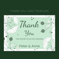 Floral wedding Thank you card template in hand drawn doodle style, invitation card design with line flowers and leaves Royalty Free Stock Photo