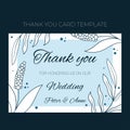 Floral wedding Thank you card template in hand drawn doodle style, invitation card design with line flowers and leaves Royalty Free Stock Photo