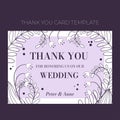 Floral wedding Thank you card template in hand drawn doodle style, invitation card design with line flowers, leaves Royalty Free Stock Photo