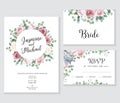 Floral wedding vector frames. Hand painted pale pink roses, eucalyptus branches Royalty Free Stock Photo