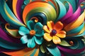 Floral Whirlwind: Abstract Background with Swirling Flower Motifs, Dynamic Blend of Vivid Colors, Interplay of Flowing Petals