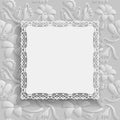 Floral white background and beautiful frame with an lace border on the edge on white backdrop for greeting card, can be used as Royalty Free Stock Photo