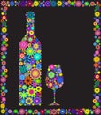 Floral wine bottle and glass